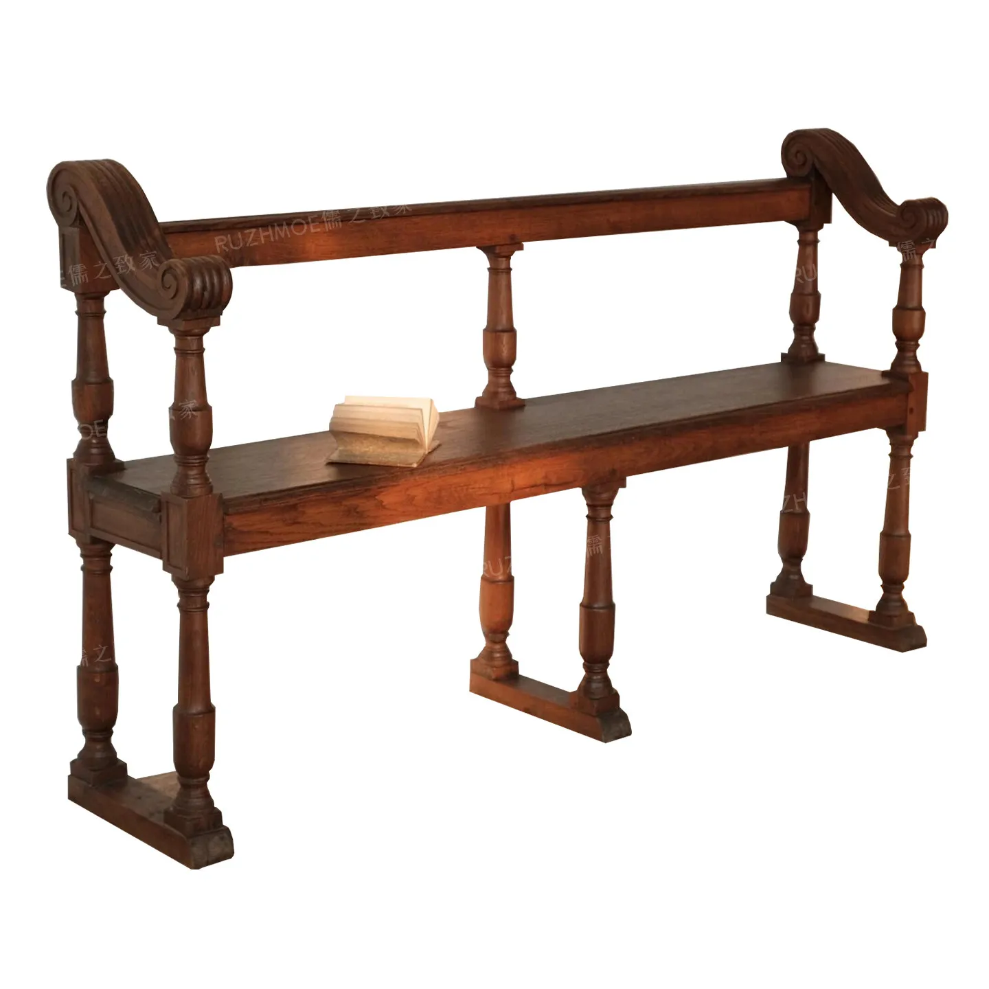 CX medieval solid wood church bench double sofa carved shoe changing stool