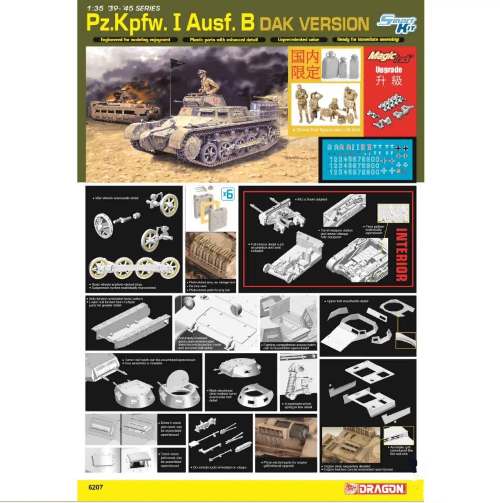 Dragon 6207 1/35 Scale '39- 45 SERIES Pz.Kpfw. I Ausf. B DAK VERSION Upgrade Gift Soldiers And Milk Buckets Model Kit