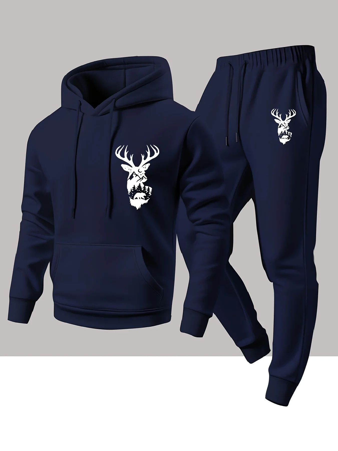 2026 Deer Printed Sportswear Set Men's Hooded Sweatshirt Long Pants Set Spring and Autumn Winter Warm Suit