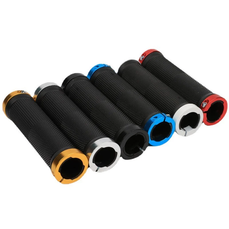 Rubber MTB Grips Alloy Cuffs Bilateral Lock Bicycle Handle Grip Anti-skid Cycling Handlebar Sleeve BMX Bike Accessories