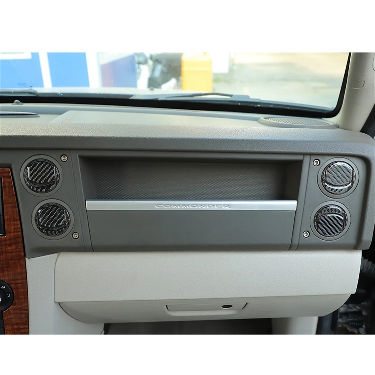 Per Jeep Commander 2006-2010 in fibra di carbonio Car Center Console aria condizionata Vent Cover Trim Sticker