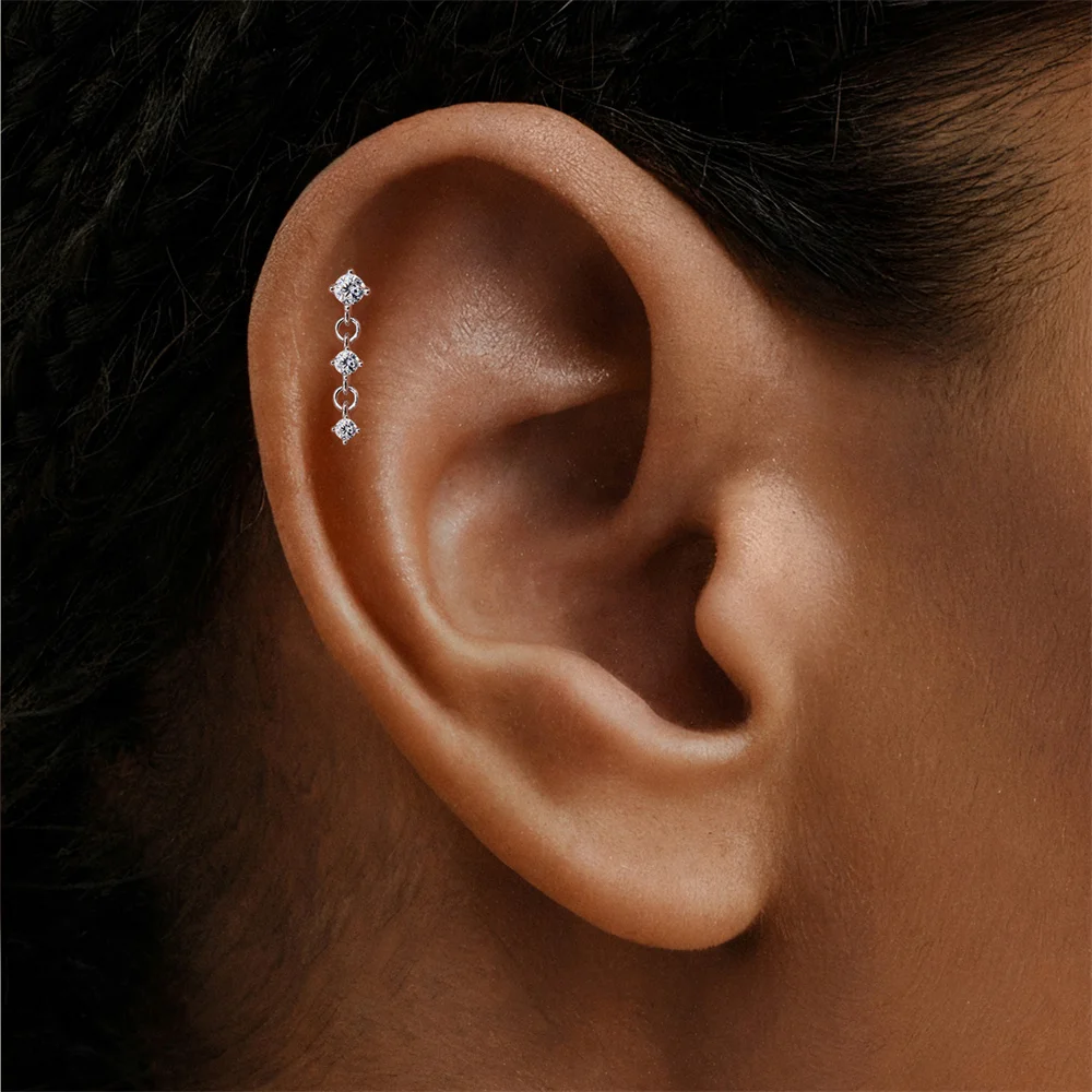 KOJ 1PC 925 Sterling Silver Moissanite Water Drop Clover Dangle Cartilage Stud Earring Women Fine Jewelry For Wedding Party Gift