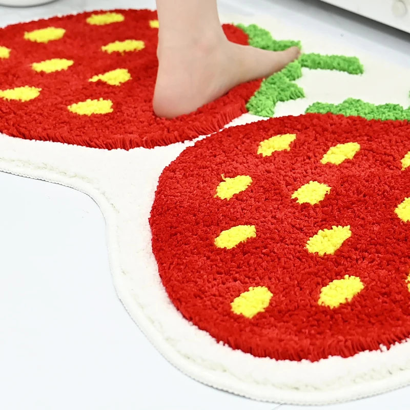 

Cherry Fruit Pattern Mat Plush Doormat Strawberry Cherry Non Slip Absorbent Bathroom Rug For Home Kitchen Bathroom