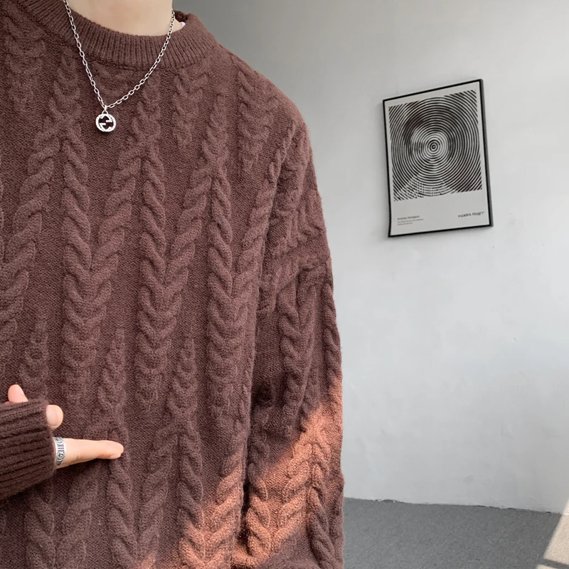 M-XXXXXXXXL Plus Size Mens Jumpers Crew Neck Loose Fit Heavy Knitted Soft Winter Pullover Sweaters Plain Color Long Sleeve Top