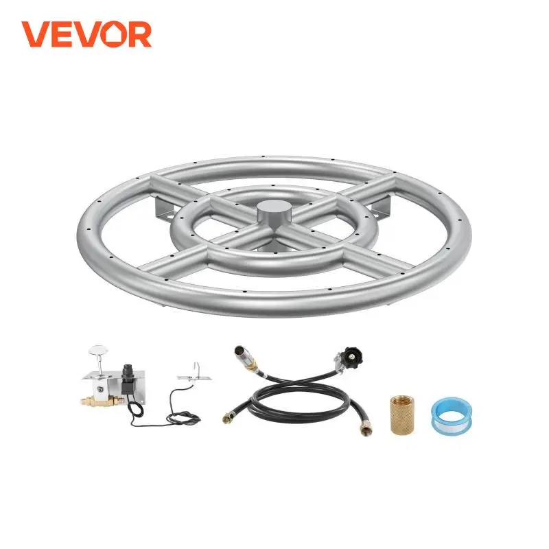 VEVOR 12 inch Round Drop-in Fire Pit Pan Stainless Steel Fire Pit Burner Kit  Natural & Propane Gas Fire Pan with 92000 BTU