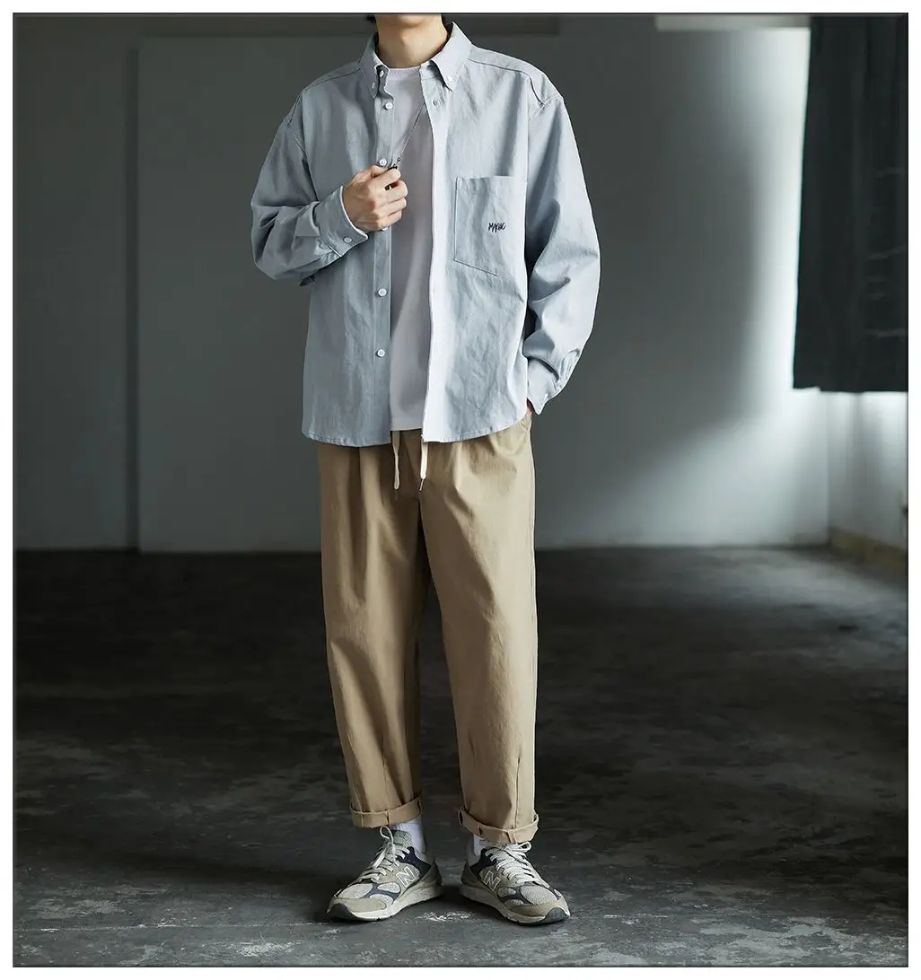 Japanese Men Shirt Long-sleeved Work Jacket Spring and Autumn Retro Casual Cardigan
