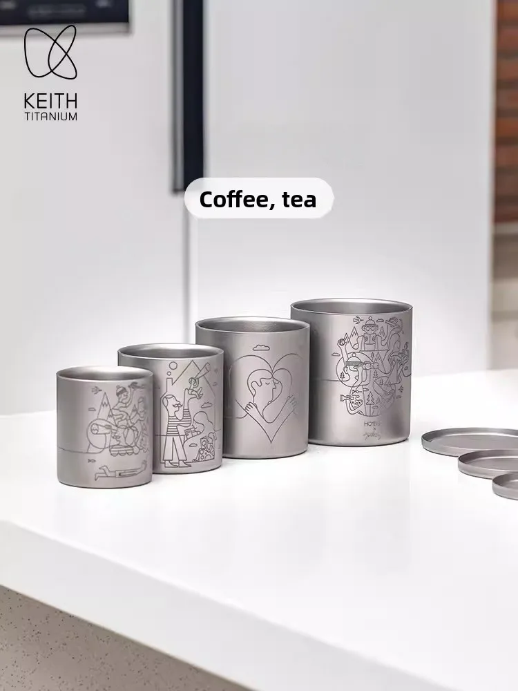 

KEITH Pure Titanium Portable Cup Handlel Double Layer Lightweight Travel Commuting Outdoor Cam Picnic Water Bottle