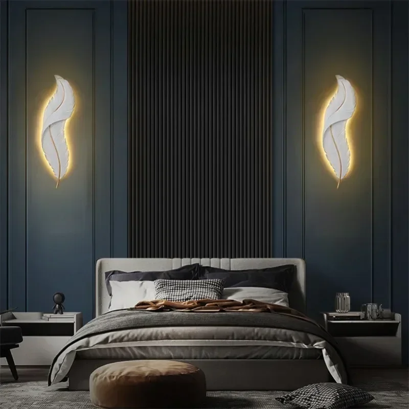 Lampade da parete a LED moderne nordiche Remote White Feather sconce TV sfondo applique da parete casa camera da letto soggiorno staffa di montaggio