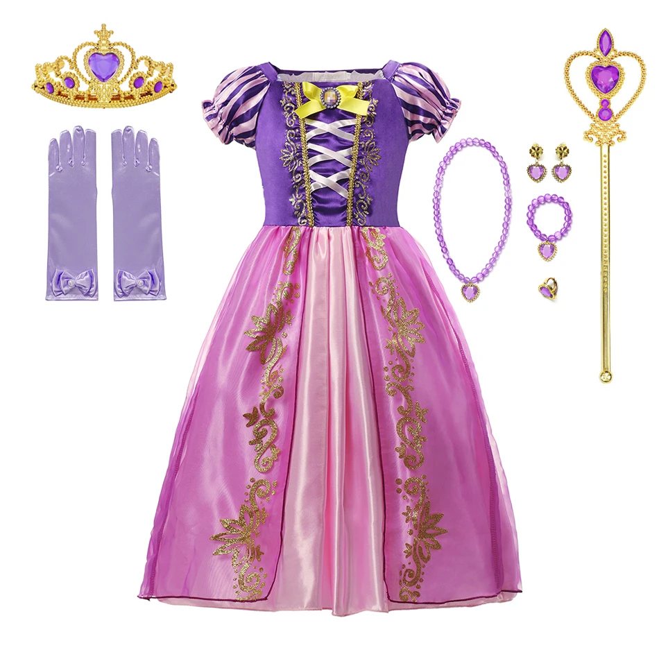 Vestido de princesa Disney para niñas, disfraz de Rapunzel, Elsa, Anna, Cenicienta, Halloween, fiesta de carnaval, ropa de fantasía para niños