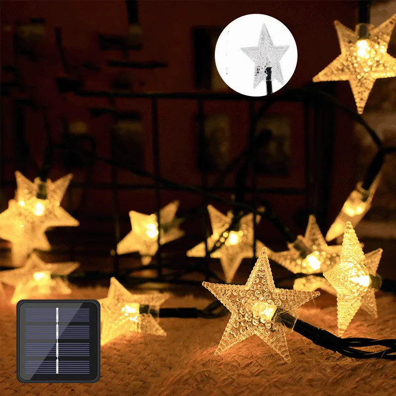 Y2K Estrela Solar String Lights para pátio, Decorações de Natal, Acrílico Luzes LED, ao ar livre, impermeável, Powered Pátio Luz, 287, 2023