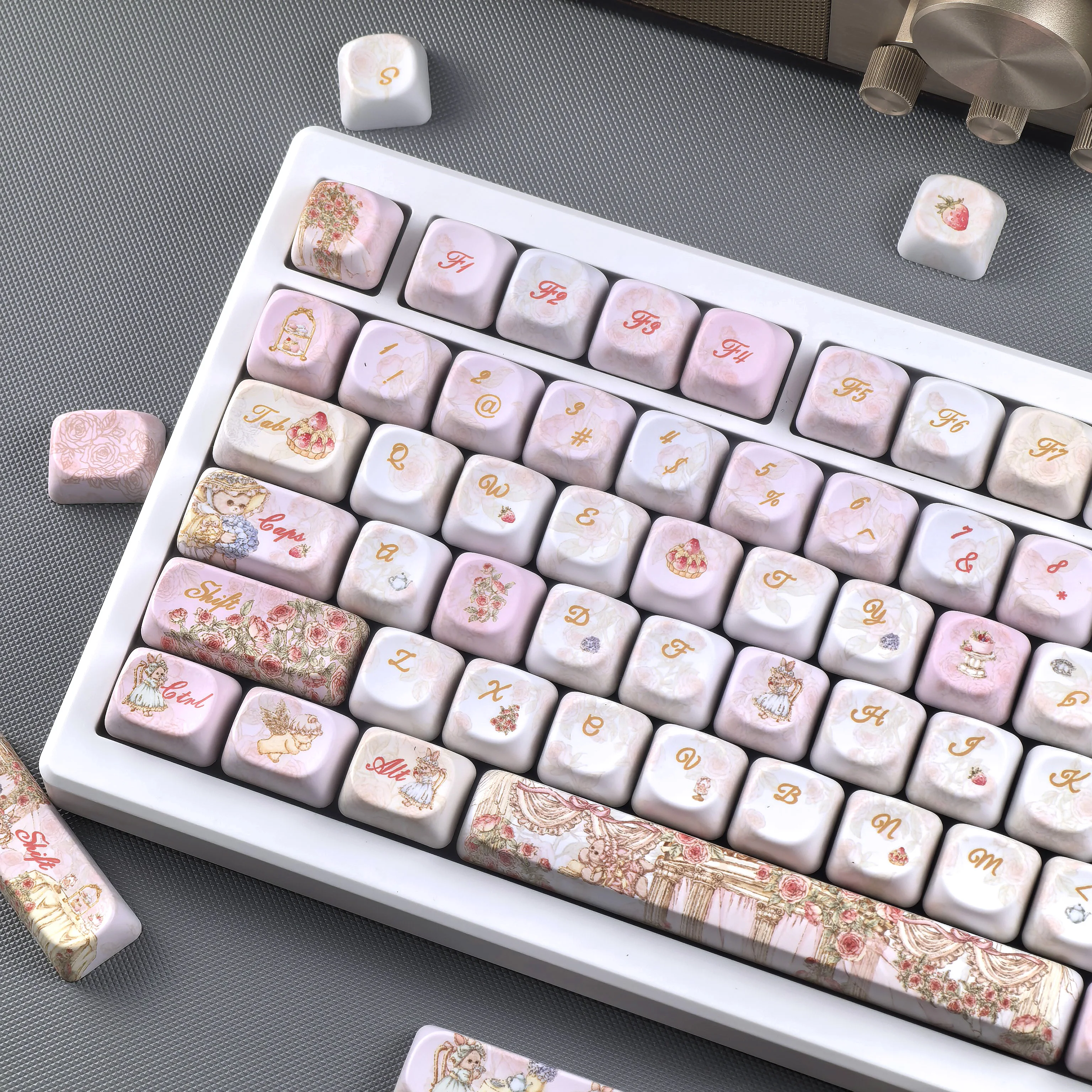 MAIMOOO Keycap Garden Afternoon Tea  Pink & Cute Alice Layout MOA Profile PBT Custom Keyboard Keycaps