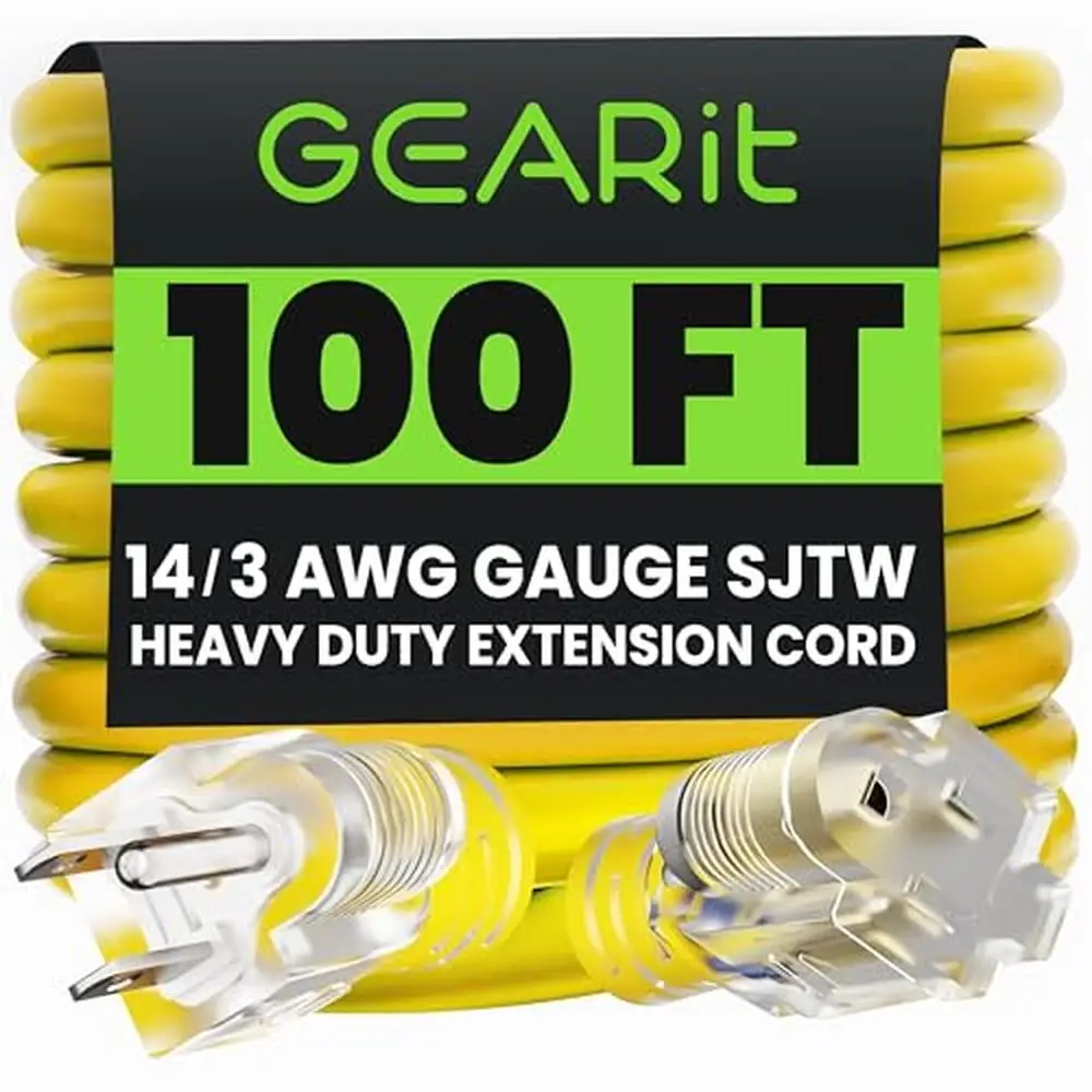 14 AWG Gauge 3 Prong Plug 100 Ft Extension Cord Weatherproof Lawn Garden Power Cord  Outdoor Heavy Duty