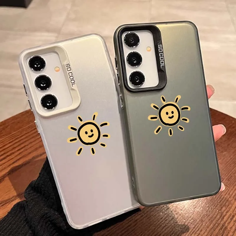 Cartoon Smiling Sun Icon For Samsung Galaxy A15 A14 A13 A12 A11 A10 A06 A05 A04 A03 A02 A04s A04e Colored Silver Phone Case