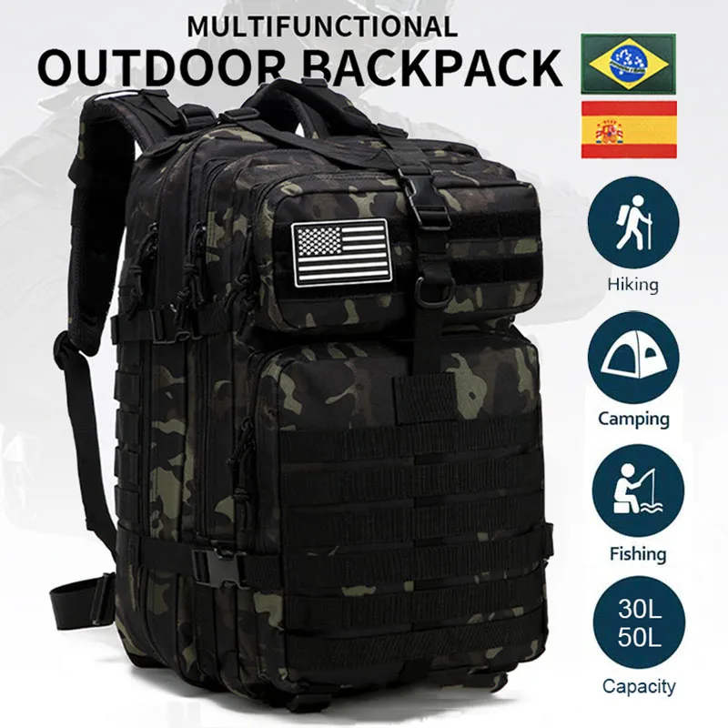 Sac à dos militaire pour hommes et femmes, sac d\'assaut, sacs à dos Molle de l\'armée, accessoires de camping et de chasse, 30L, 50L, 3P