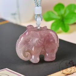 Golden Jade Violet Elephant Pendant Retro National Style Auspicious Necklace for Men and Women.