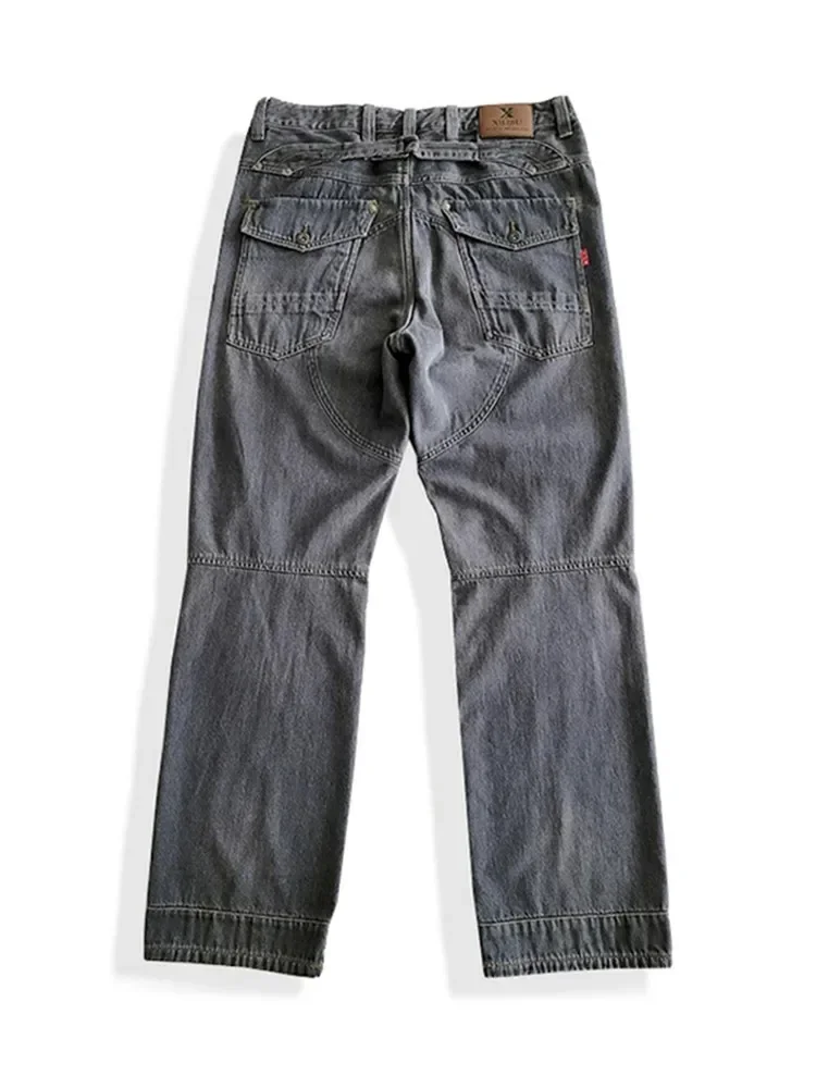 Amekaji estilo Retro pantalones vaqueros corte tridimensional algodón Casual cilindro recto tierra blanco lavado con agua buena calidad Jeans