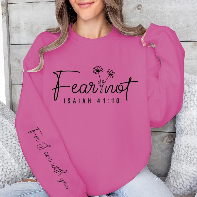 Fear Not Print Pullover Sweatshirt Relaxed Fit Long Sleeve Crew Neck Sweatshirts for Women Casual Daily Wear Outdoor Activities