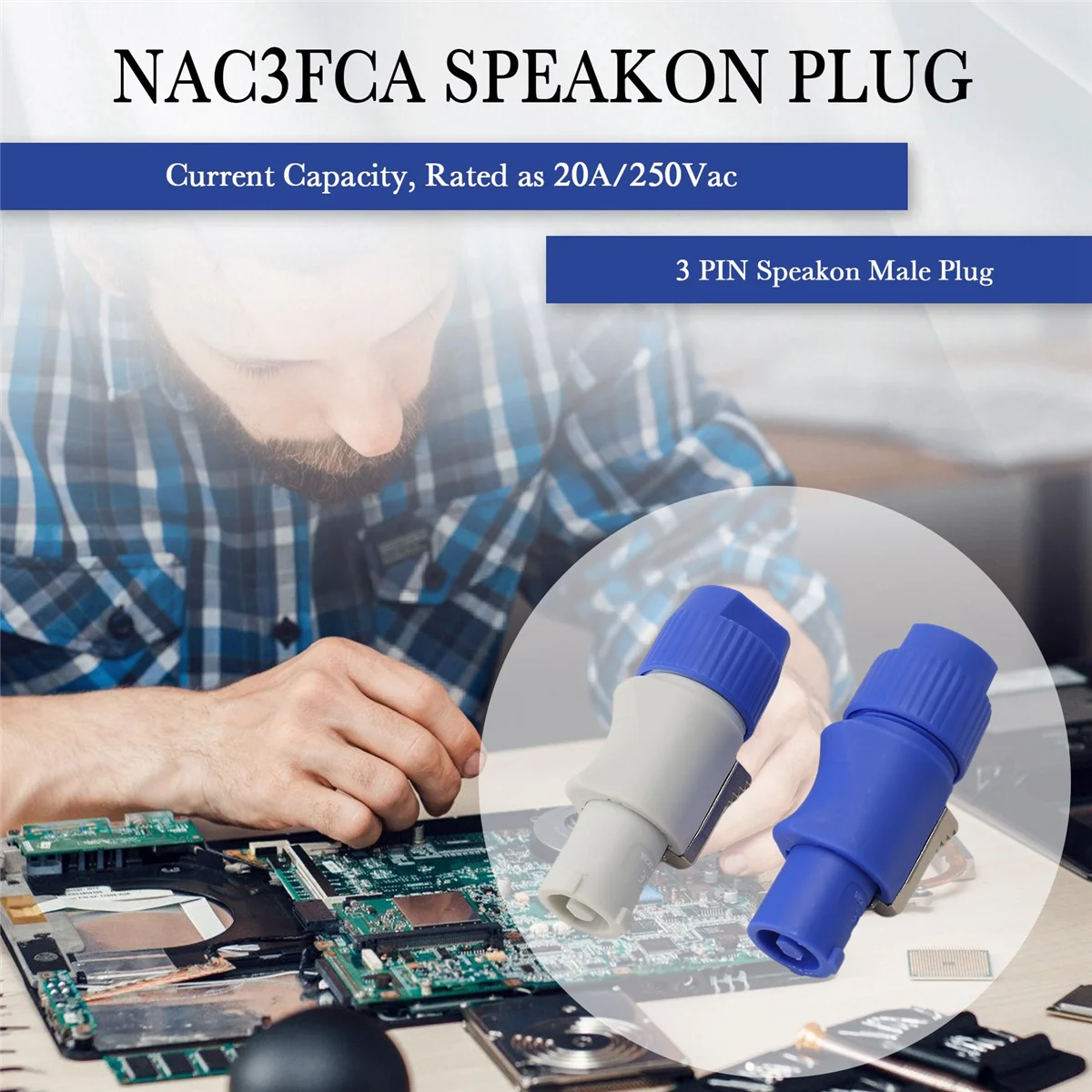 # 150Q 20PCS NAC3FCA NAC3FCB Speakon Plug Conector Powercon macho de 3 pinos (cinza-branco e azul)