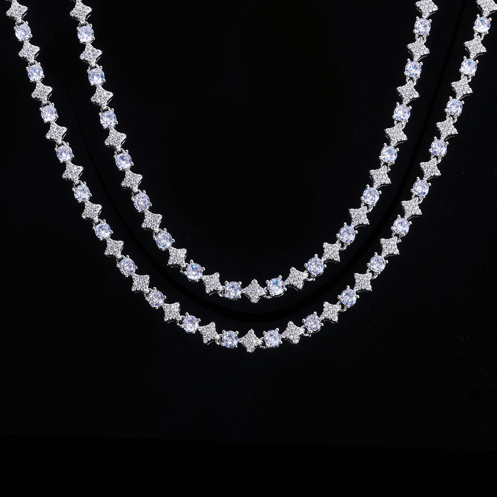 

ICEOMG Теннисная цепочка Iced Out с цирконами 6 мм, круглой огранки, с застежкой-пружиной, дизайн «Звезда», сверкающие бриллианты, хип-хоп украшение