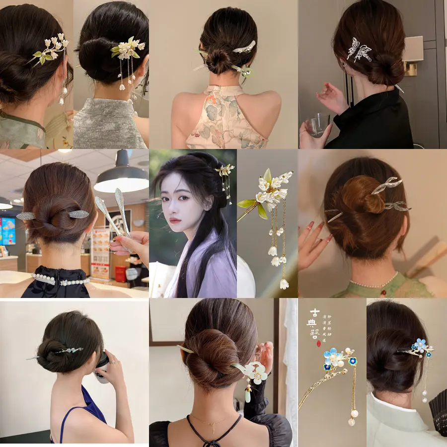 Light luxury retro style princess lady hairpin Chinese style girl step butterfly jade tassel hairpin hair accessory