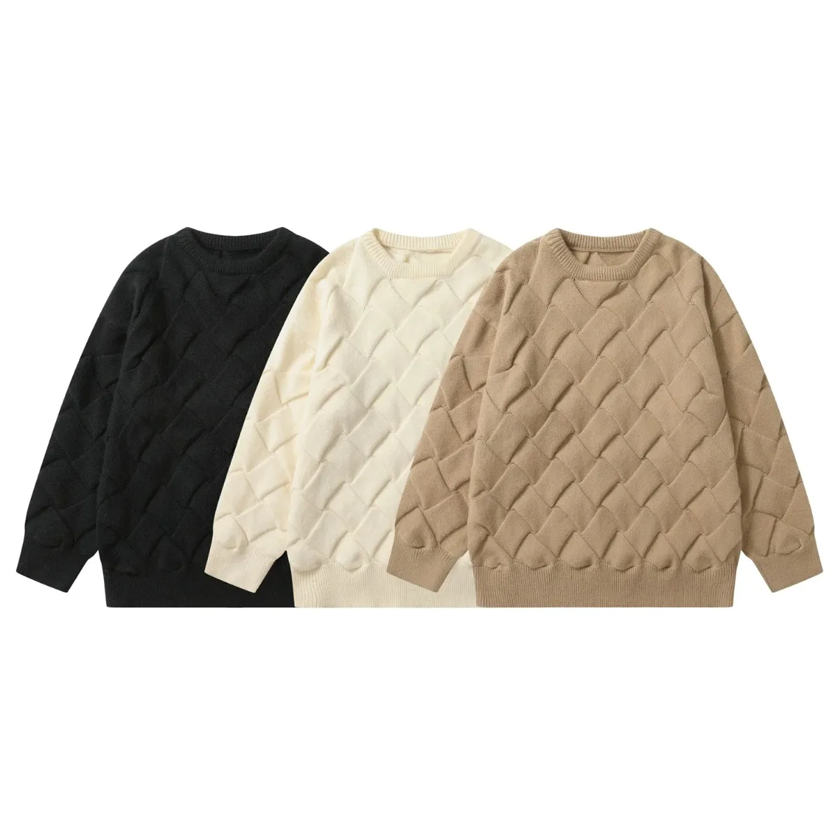 Ancient Winter New Style Trendy Solid Color Twisted Flower Round Neck Knitted Sweater for Male Students Warm Thread Clothes