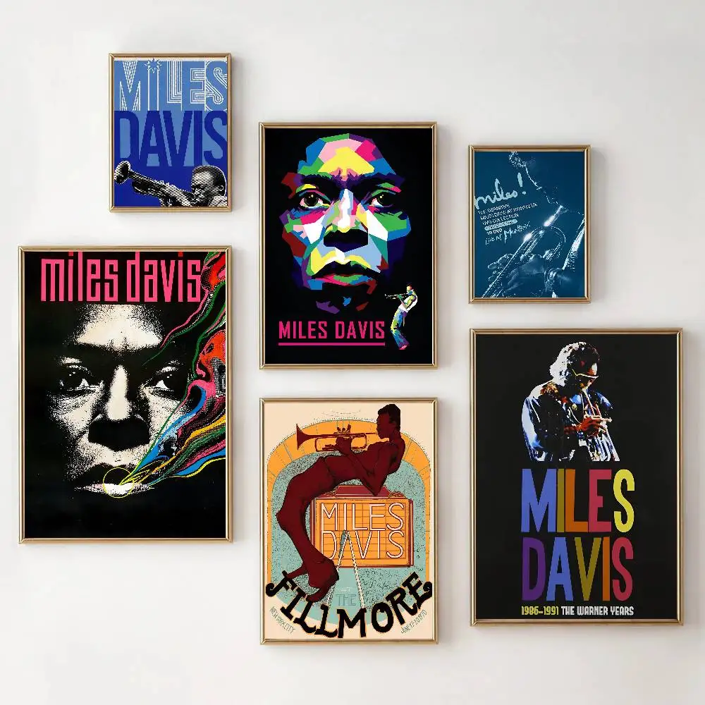 Póster del álbum de la estrella de la música jazz Hot Miles Davis Kind Of Blue Brew, arte autoadhesivo para la entrada de la habitación, pintura artística para la pared del restaurante