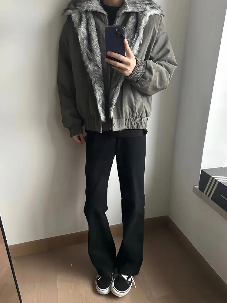 

Новая мужская хлопковая куртка 2025 года с двойным меховым воротником, осенне-зимняя, модная, повседневная, утепленная, с длинными рукавами, на молнии