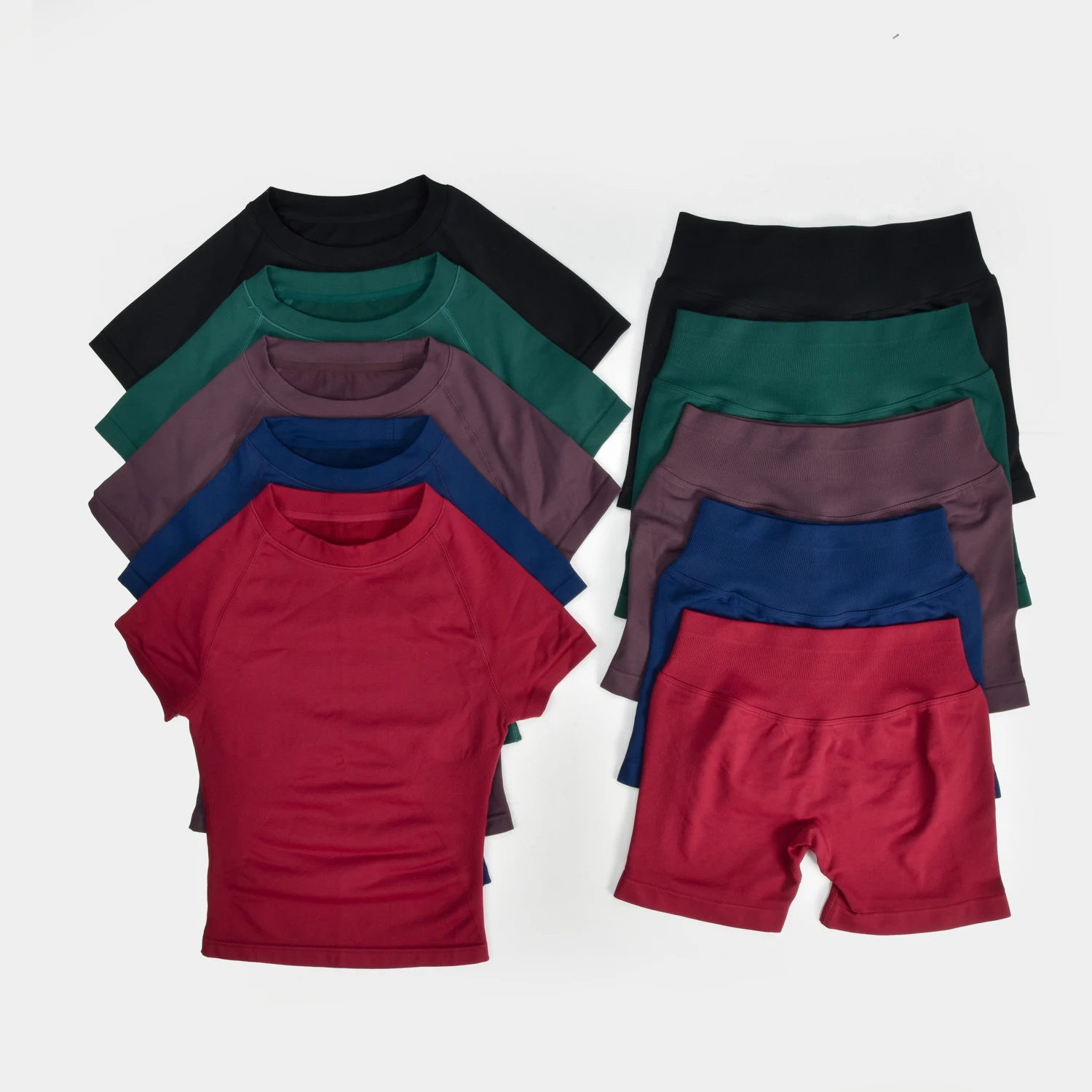 Yoga Short Sleeve Top Leggings Set Women's Vest Light Weight Sports Stretchy Shirts High-Waisted Hip Lift Gym Shorts Sports Set