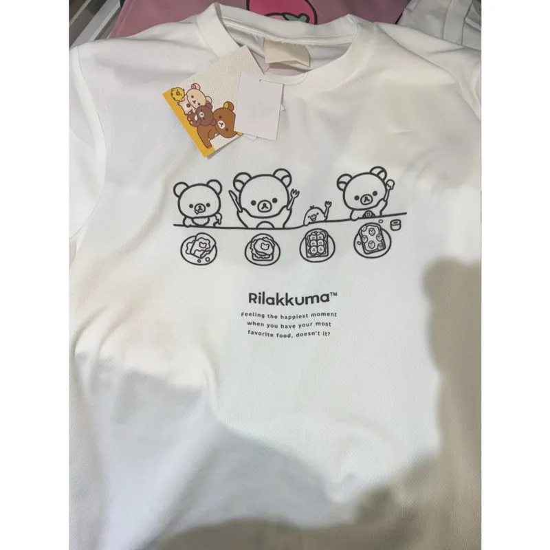 

Rilakkuma Cartoon Bear Print Cotton T-Shirt For Women 2025 Summer Loose Fit Short Sleeve Casual Tee Japanese Style Cute Top New