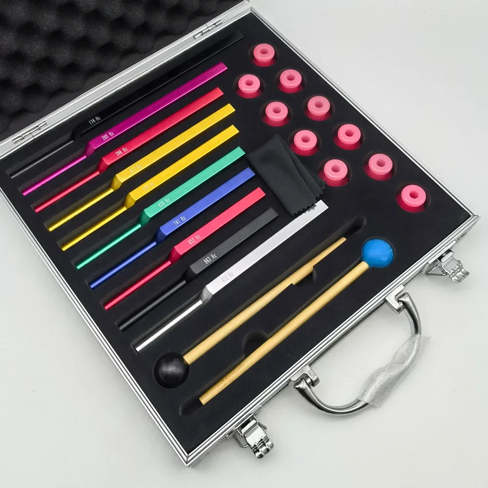 10 Sätze Stimmgabeln aus Aluminiumlegierung 174 Hz 528 Hz Stimmgabel 963 Hz 432 Hz Stimmgabel passender Basis