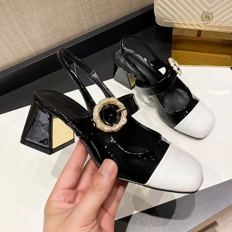 Clear Heels Square Toe Mary Jane Bow Shoes Luxury Sandals 2024 Summer Shallow Mouth Suit Female Beige Fashion High Girls Retro C