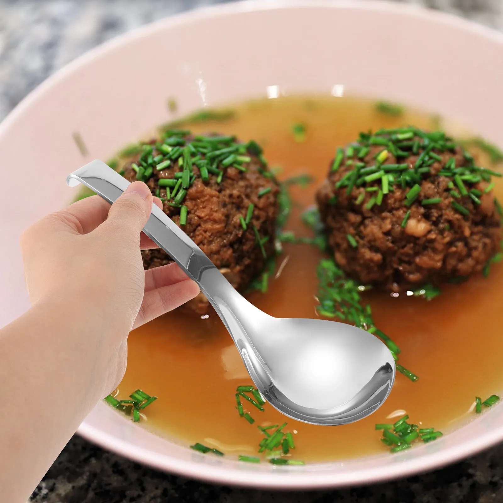 

2Pcs Stainless Steel Serving Spoon Deep Soup Ladle Ergonomic Nonslip Handle Hanging Hook for Buffet Restaurant Kitchen Large