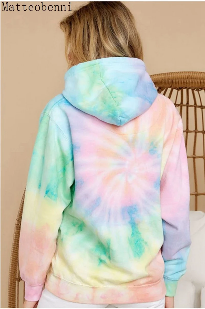 Women Tie Dye Hoodie Sweatshirts Autumn Long Sleeve 2020 Oversize Ladies Pullovers Casual Loose Pocket Hooded Shirt Streetwear