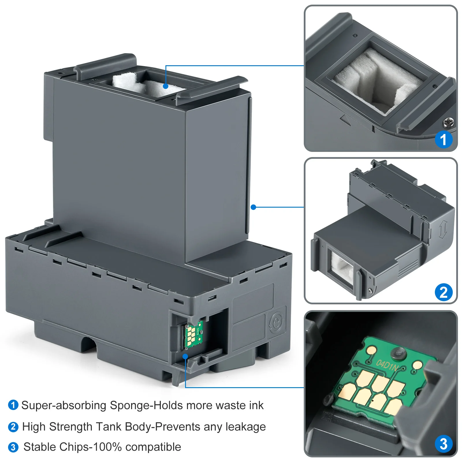 ET-15000 ET-3750 ET-3760 WF-2860 ET-4760 ET-3850 ET-4850 XP-5100 ET-3710 ET-5150 ET-3830 잉크 유지 보수 상자, T04D1, T04D100