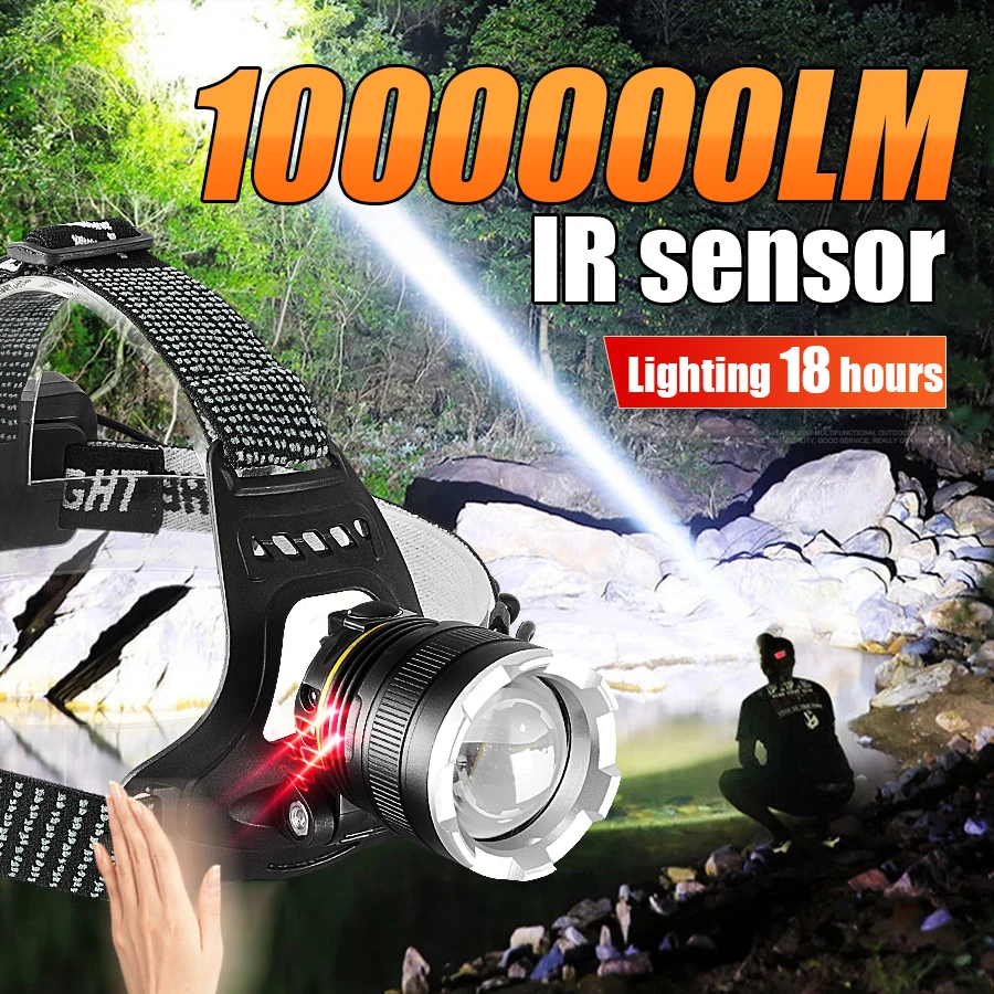 

Sensor Headlamp Strong Light LED Headlight XHP360 Head Lantern USB Rechargeable Lamp Powerful Fishing Head Torch Outdoor Camping