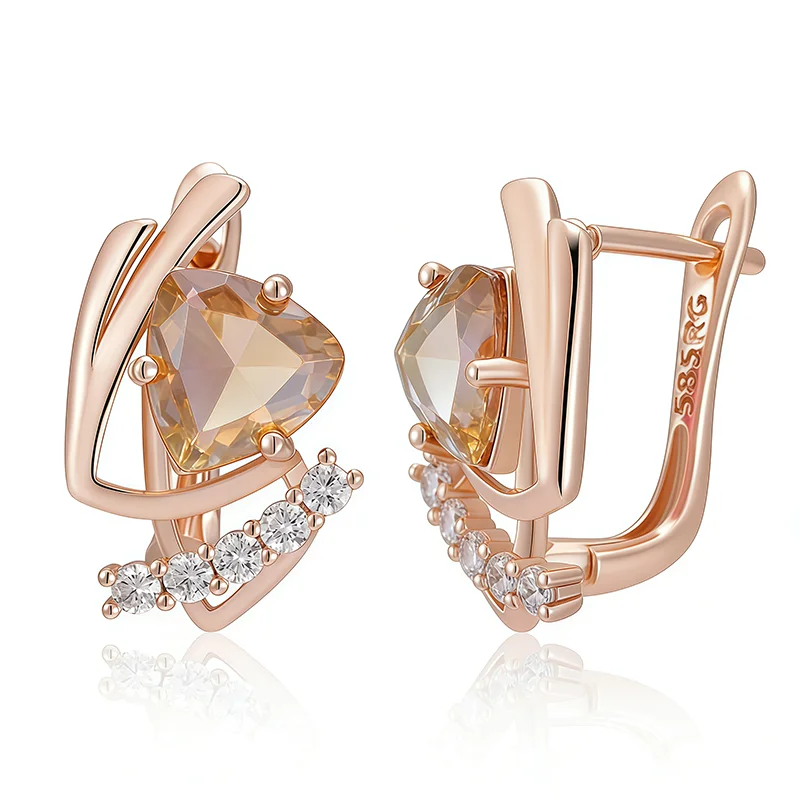 Wbmqda 18*12mm Brown Stone Drop Earrings For Women 585 Rose Gold Color Fine Holiday Jewelry Accessories
