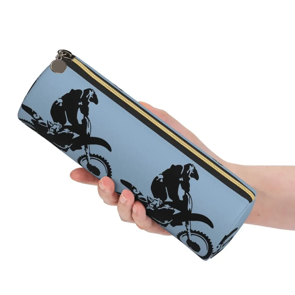 Moto X Dirt Bike Monotone Vector Art Pencil Cases Pen Holder Cylinder Pen Box Pencil Bag for Studen School