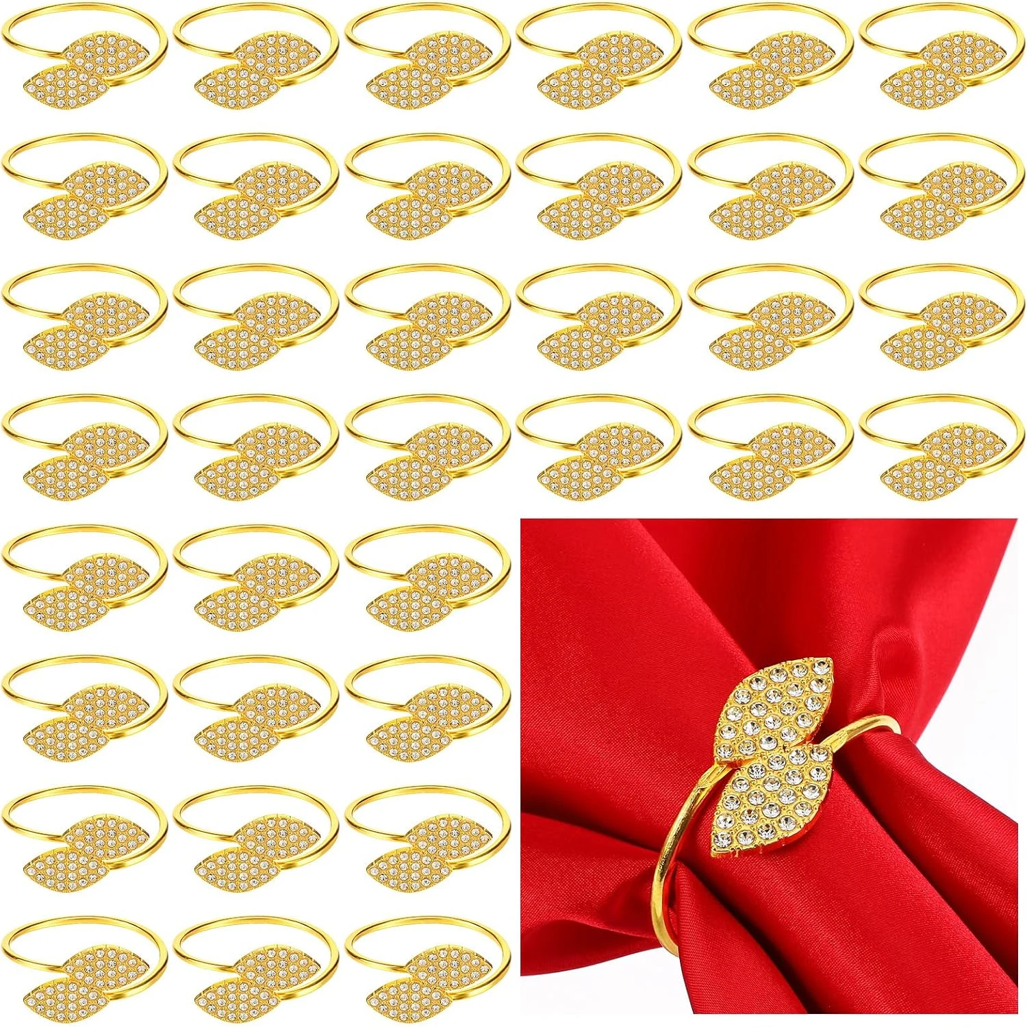 

Napkin Ring Wedding Table Decoration Party Rhinestone Napkin Wedding Napkin Holder Rings Hotel Buckles Banquet Leaves Shape