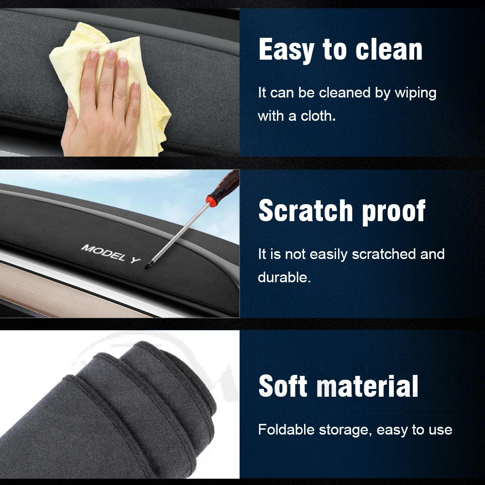 For Tesla Model Y Model 3 Dashboard Cover Nonslip Car Dash Board Mat Sunshade Non-Glare Non-Slip Pad Carpet Sunshield Protector