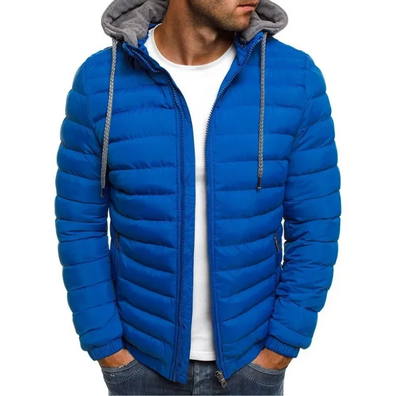 Jaqueta com capuz de algodão acolchoado masculina, casaco monocromático, roupa acolchoada, quente, outwear casual diário, zíper, moda inverno