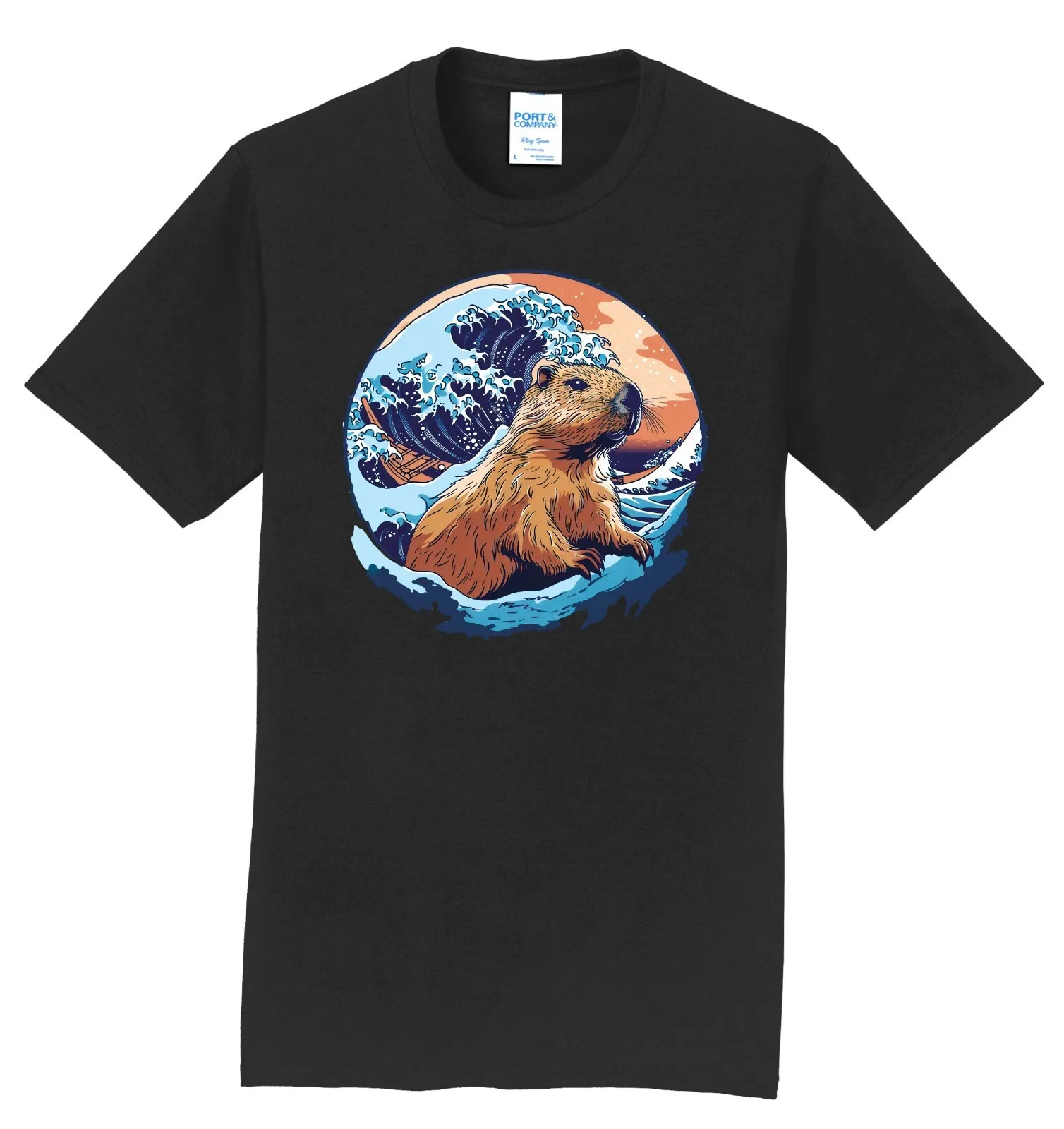 NEUES Infusion Lifestyle Great Wave Capybara Black Grafik-T-Shirt in den Größen S-4XL