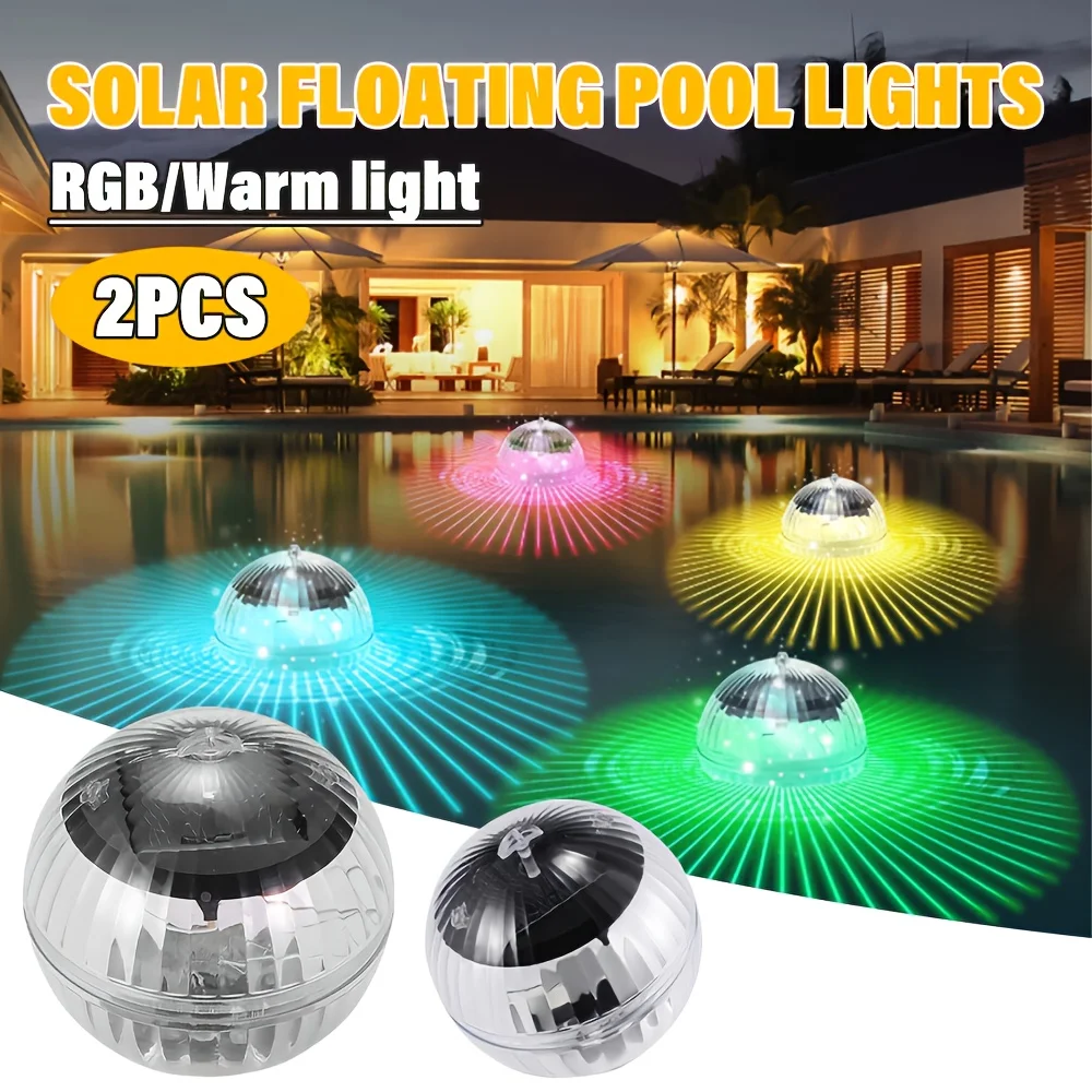 2PCS Solar Floating Pool Lights, Solar LED Color-Changing Fountain Lights, IP65 Waterproof Floating Lights