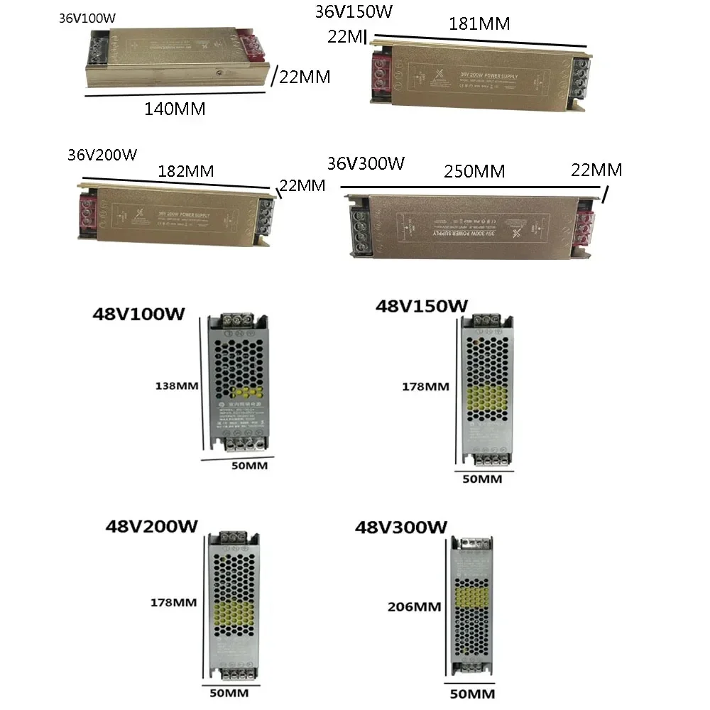 Ultracienki zasilacz impulsowy 110V-240V Zasilacz LED Taśma świetlna SMPS, DC12V 24V 36V 48V 60W 120W 300W Transformator AC