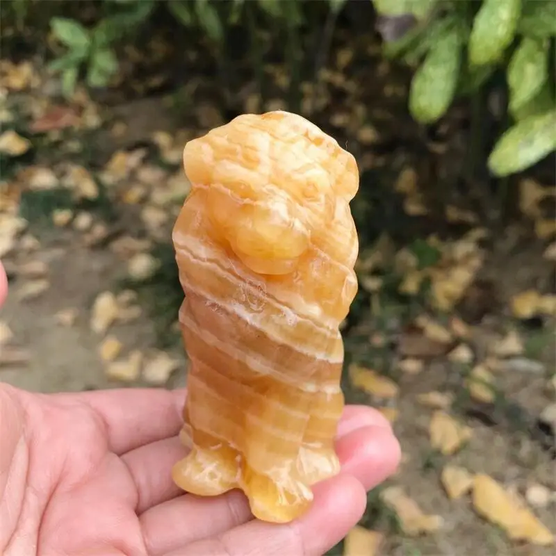 Natural Orange Calcite Lion Carving  Animal Ornaments Statue Gift Healing Gem Crafts For Home Decoration 1PCS