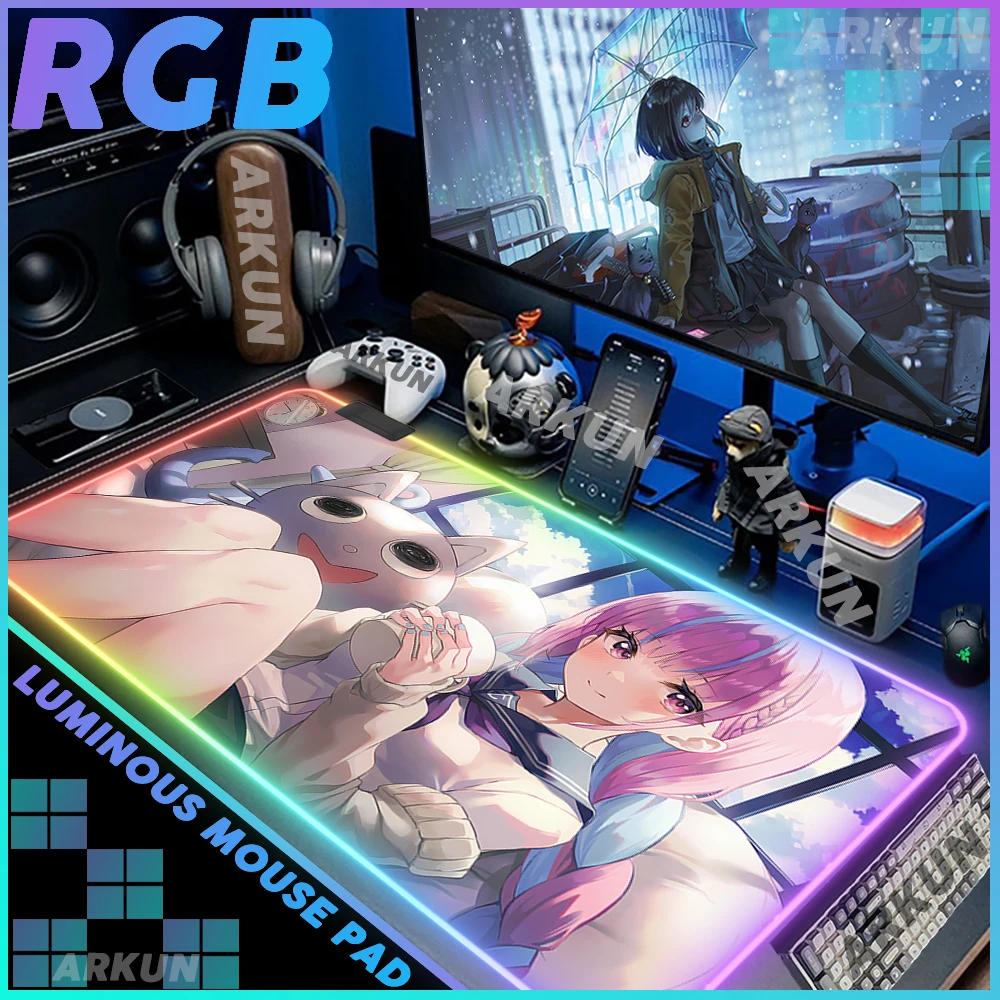 RGB Hot Popular Virtual Entertainer Sex Kawaii Minato Aqua Sakuna Yuuki Gaming Mouse Pad Backlight Keyboard Computer Game Mat