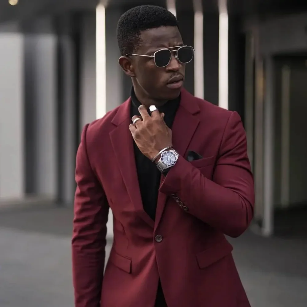 

Мужской костюм-двойка в американском уличном стиле, приталенный, с лацканами, на одной пуговице, однобортный, комплект: пиджак + брюки