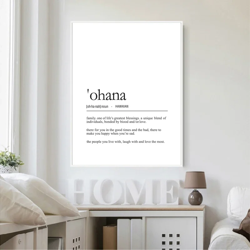 Hawaiian Ohana Definition Poster HD Print Canvas Painting Family Quote Black White Minimalist Picture for Living Room Home Decor