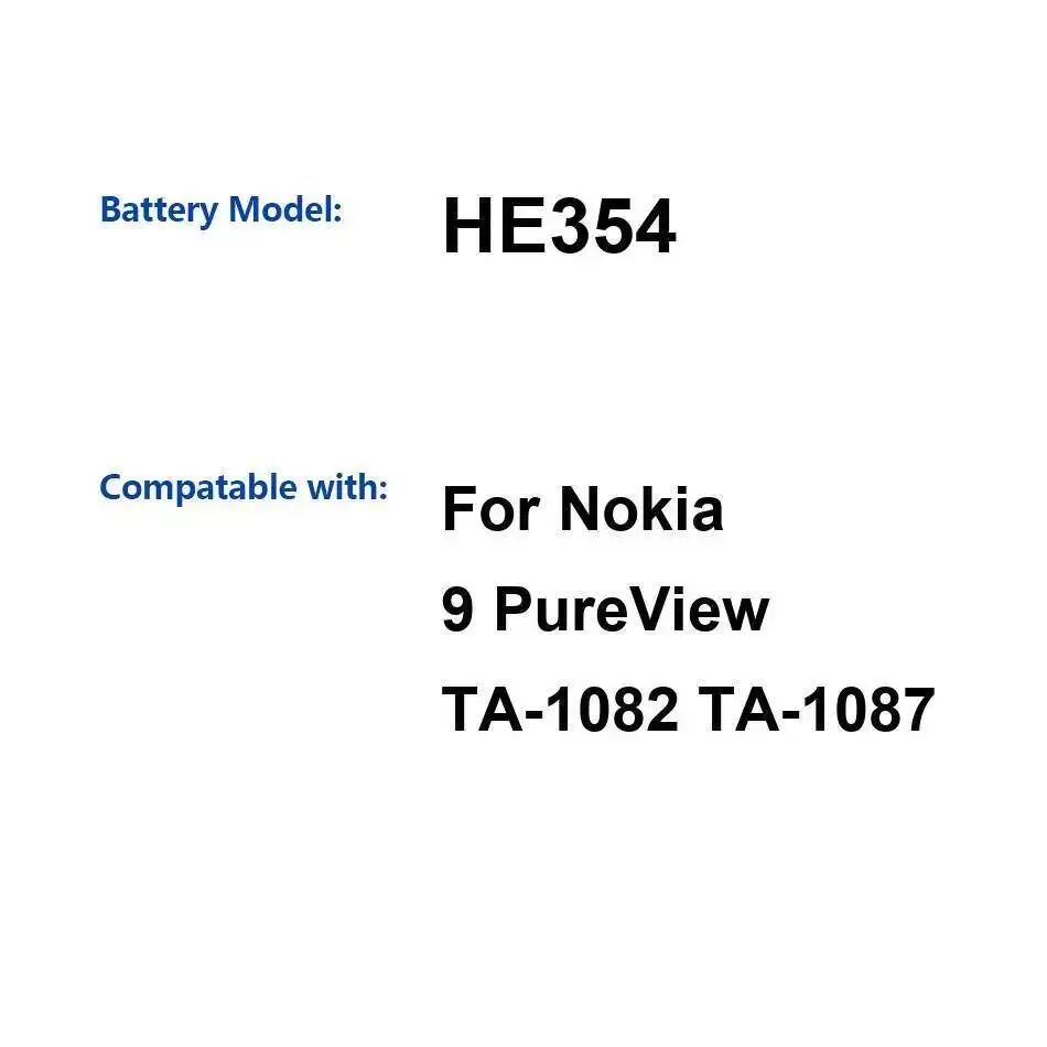 

Стабильный аккумулятор HE354 для мобильного телефона Nokia 9 Pureview TA-1082 TA-1087 3320 мАч