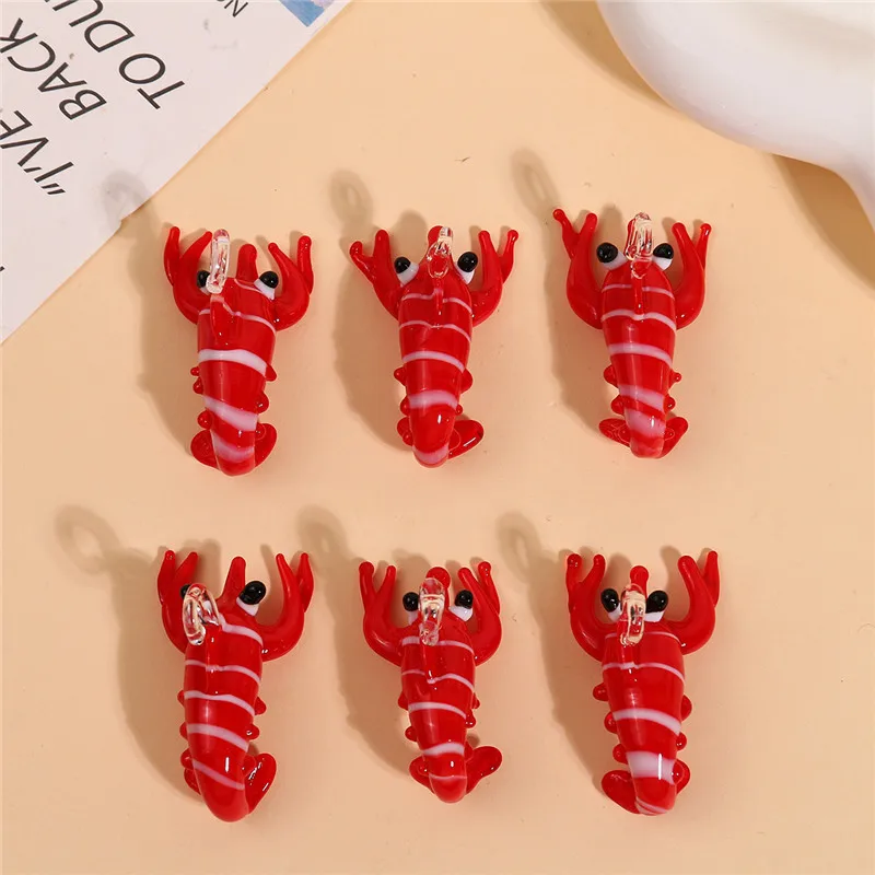 1PC 2024 INS Fashion Cute Ceramic Red Lobster Pendant Cute Shrimp Ornament Accessories for Necklace Bracelet