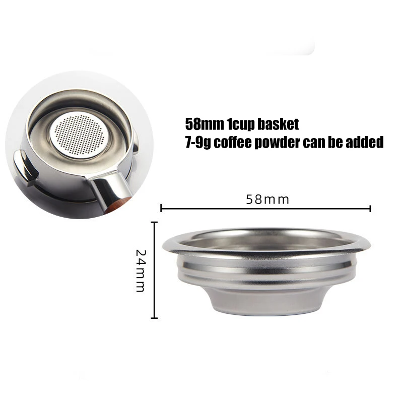 58mm 1/2/4 tazze cestino da caffè 9-22g in acciaio inox senza pressione caffè in polvere ciotola filtri cestello anello di dosaggio